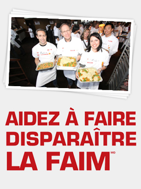 Volunteer chefs holding food and help hunger disappear logo