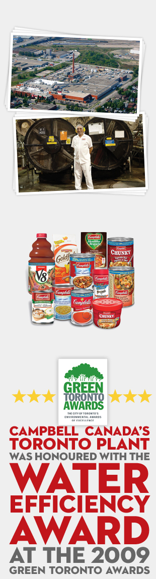 Campbell’s plant worker group of products and green Toronto award logo